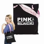 Black Cotton Tote with Pink Satin Handles
